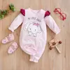 Macacão de bebê menina manga longa desenho animado primavera e outono rosa doce roupas de engatinhar para recém-nascido mercadoria clara