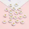 Cuentas de Acrílico 4*7mm Fondo Blanco Inglés Letra Dorada Letra Única Cuentas Planas DIY Accesorios para Joyería de Educación Temprana para Niños