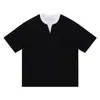 2025 Novo Verão Masculino Nova Camiseta Casual Solta de Cor Lisa com Gola Dupla em Camadas Tops de Manga Curta para Homens