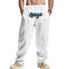 Pantalones Deportivos Casuales de Lino para Hombre de Estilo Americano Transfronterizo, Holgados de Pierna Ancha, Hip-hop, Moda Urbana, Lavados, Bordados, para Jogging