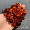Pulseira de âmbar e cera de abelha âmbar avermelhado vivo de círculo único de sangue pulseira de paisagem de fileira de mão pulseira de 108 contas de âmbar e cera de abelha