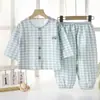 Traje de Algodón Nube para Niños Verano Manga Siete Puntos Cárdigan Holgado Niñas Ropa de Casa Delgada Pijamas para Niños Conjunto de Dos Piezas