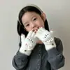 Guantes Infantiles para Otoño e Invierno, Cálidos Estilo Coreano de Conejo de Cinco Dedos con Tapa Completa con Felpa Gruesa para Niños y Niñas
