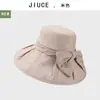 Chapéu de Tecido de Aba Larga com Laço de Strass de Alta Qualidade para Mulheres, Chapéu de Sol Dobrável Elegante Estilo Coreano, Chapéu Bucket com Proteção UV
