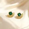 Pendientes Coreanos de Acero Inoxidable en Forma de Abanico Estilo Mid-Century Oro Verde de Alta Gama Lujo Ligero Nicho Pendientes Retro Pendientes para Mujer Venta al por Mayor