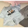Traje de Shorts de Manga Corta para Bebé de Estilo Nuevo de Verano para Hombres y Mujeres, Casual Estilo Coreano, Lindo, Dibujo Animado Mickey Conjunto de Dos Piezas