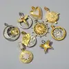 Mariposa europea y americana, luna, sol, dos tonos de oro, colgante de collar DIY de cobre y circón para mujer, accesorios de joyería de corazón y estrella