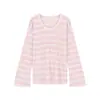 Camiseta de Manga Longa Color Blocking com Gola Redonda e Listras Rosas para Mulheres 2025 Outono Nova Solta e Bonita Estilo Preguiçoso Top Ins