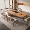 Mesa de Centro de Madera Maciza Color Madera para Todas las Estaciones, Mesa y Sillas de Madera Maciza para Preparar Té, Mesa de Té Integrada Minimalista Moderna para Hotel, B&B, Sala de Exposiciones, Oficina