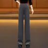 Pantalones de pierna ancha de acetato y cachemira a la moda para mujer, engrosados y cálidos para otoño e invierno, pantalones de pierna recta de mezcla de lana, de cintura alta, adelgazantes y casuales