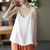 Top tipo camisola sin mangas de algodón y lino para primavera y verano, para llevar por dentro y por fuera, top sin mangas de color liso con cuello en V, camiseta, venta al por mayor de comercio exterior