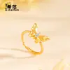 Anillo de plata de ley S925 mariposa dorada cepillada tridimensional circón para mujer joyería de plata de lujo ligero nicho exquisito dulce gourmet anillo para dedo