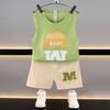 Novo Terno de Verão Infantil para Meninos Estilo Verão Tamanho Pequeno e Médio Roupa Esportiva Infantil Regata Sem Mangas Roupa Exterior Shorts Casuais Conjunto de Duas Peças