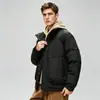 Jaqueta Branca de Penas de Pato Masculina Curta com Gola Alta, Corte Solto, À Prova de Vento, Quente, Grossa, Roupa Externa Casual para Outono e Inverno
