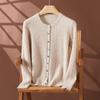 Suéter de Cashmere Feminino com Gola Redonda Jaqueta Tricotada Outono e Inverno Novo Cardigan com Design de Trança Pequena Suéter Confortável e Quente