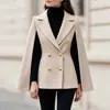 Casaco de Lã Europeu de Botão Duplo Acinturado Feminino Outono Inverno Nova Moda Elegante Curto Capa Terno Top