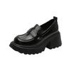 Mocassins Super Salto Alto Estilo Garota Quente Doce e Descolados para Mulheres 2026 Novos Sapatos Pequenos de Couro com Solado Grosso e Bico Arredondado para Calçar Sem Cadarço para Mulheres