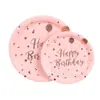 Juego Desechable de Platos y Vasos de Papel para Fiesta, Vajilla con Lunares Estampados Oro Rosa, Juego de Cuatro Piezas de Vajilla Desechable Bento