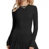 Camiseta de Manga Larga Transfronteriza para Mujer, Nuevo Estilo Primavera 2026, Cuello Redondo, Hombro Normal, Corte Ajustado, Ceñido, Top Deportivo Corto