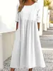Vestido Casual de Verão 2025 para Estação Independente da Amazon, Novo, Algodão e Linho, Manga Curta, Bolso, Pregueado, Solto, Gola Redonda