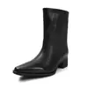 Botas de Piel de Vaca de Primera Capa hasta Media Pantorrilla para Mujer, Botas de Pantorrilla Ancha para Mujer, Nuevos Colores Otoño/Invierno, Lavado a la Piedra, Efecto Desgastado, Punta Cuadrada, Tacón Grueso Medio, Botas Individuales para Mujer, Piel Genuina