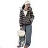Jaqueta com capuz listrada retrô para meninas, versátil para primavera e outono, conjunto de moletom com zíper e calça estilo coreano de corte solto para crianças mais velhas