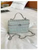Bolsa de Teléfono de Tela Tejida de Gama Alta, Exquisita Bolsa Caja Compacta, Bolsa Cuadrada Pequeña, Diseño de Nicho, Bolso Cruzado con Cadena de Moda