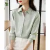 Camisa Blanca de Satén para Mujer Manga Larga Primavera Talla Extra Diseño Holgado Temperamento de Nicho Capa Interior Camisa Base Top