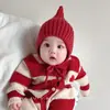 Gorro de Invierno para Bebé Lindo Estilo Chino Festivo Rojo de Felpa para Bebé de Pocos Meses Sombrero Cálido de Año Nuevo con Protección para los Oídos