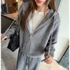 Cárdigan de punto para mujer, estilo simple, color liso, con capucha, doble cremallera, nueva colección otoño/invierno, versátil, corte holgado y adelgazante