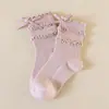Calcetines para Niña Primavera y Otoño Algodón Niños Calcetines de Princesa con Lazo y Encaje Estilo Coreano Estilo Extranjero Niña Bebé Calcetines a Media Pantorrilla
