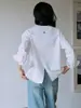 Camisa clásica de mujer "Día en el Mar" con espalda dividida, dos tonos y bordada, top suelto de algodón puro para primavera