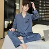 Pijama de Seda Helada para Hombre Primavera y Verano Traje Rayado Delgado de Manga Larga con Solapas, Ropa de Casa Casual Delgada de Alta Gama