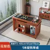 Juego de Mesa Giratoria para Té y Sillas de Madera Maciza para Uso Doméstico, Adecuado para Apartamentos Pequeños, con Tetera Integrada, Mesa Giratoria Móvil y Plegable