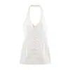 Ropa de Verano para Mujer Estilo Europeo y Americano Espalda Descubierta Cordones Costuras Camisola Cuello Halter Tú Vestido