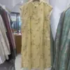 Cuello mao, tapeta diagonal, sin mangas, corte holgado, fino, seda de hielo, estampado de dibujos animados, nuevo estilo de verano, vestido cheongsam para mujer estilo retro artístico