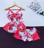 Lencería Sexy Popular Europea y Americana Tirantes Sexys Estampados de Encaje Empalme de Encaje Pantalones Cortos de Encaje Ropa de Casa para Mujer Dos Piezas