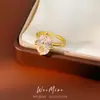 Anillo Abierto Ovalado de Zirconia Bañado en Oro Real de 18K, Anillo de Estilo de Nicho de Alta Gama, Joyería Versátil Simple y Elegante