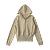 Sudadera con capucha informal americana para mujer en otoño e invierno, nueva, versátil, de cintura alta, con cremallera, chaqueta cárdigan deportiva de manga larga para fitness