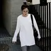 Suministros del Fabricante Camisetas Básicas de Longitud Media para Mujer, Camisetas de Manga Larga, Tallas Grandes, Holgadas, Ropa Interior Blanca Pura