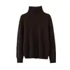 Suéter de Tricô com Gola Alta e Mangas Longas em Lã Grossa e Cashmere de Seda Delicadamente Macio para Mulheres, Pulôver de Cor Sólida para Outono e Inverno
