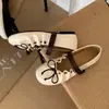 Sapatos Mary Jane baixos estilo Chanel para mulheres combinarem com saias 2026 bico redondo laço boca rasa mocassins de couro macio