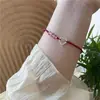 Pulsera Pequeña de Corazón con Cuentas de Cristal para Mujer, Pulsera Tejida Estilo Pareja, Regalo para Novia o Mejor Amiga, Pulsera de Hilo Rojo, Pulsera de Pareja
