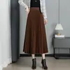 Falda plisada de lana de moda Falda para mujer 2024 Otoño e Invierno Nueva Falda de cintura alta línea A Casual Falda de gran vuelo de longitud media