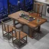 Juego de Mesa de Té y Sillas Grandes de Madera Maciza para Balcón, Nuevo Juego de Mesa de Té para el Hogar Estilo Chino, Mesa de Té Pequeña Integrada para Oficina