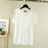 Camiseta base de color sólido ligera para primavera/verano, camiseta casual de talla grande, holgada, para mujer, nueva ropa de casa, estilo coreano, cuello en V