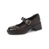 Sapatos Mary Jane Moda Estilo College 5cm Outono Novo Bico Quadrado Salto Bloco Tira Única Pequenos Sapatos de Couro