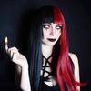 Peluca de cosplay transfronteriza europea y americana, negra, roja, bicolor, con cabeza de yin y yang, peluca de pelo largo liso, tocado