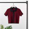 Suéter Tricot Fino Cardigã Manga Curta Feminino Top Curto Slim Camisa Polo Gola Lapela Color Block Feminina Grande Promoção