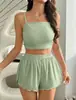 Conjunto de shorts com alça simples de cor sólida, estilo europeu e americano, novo, simples, para o verão, feminino, slim fit, transfronteiriço 2026